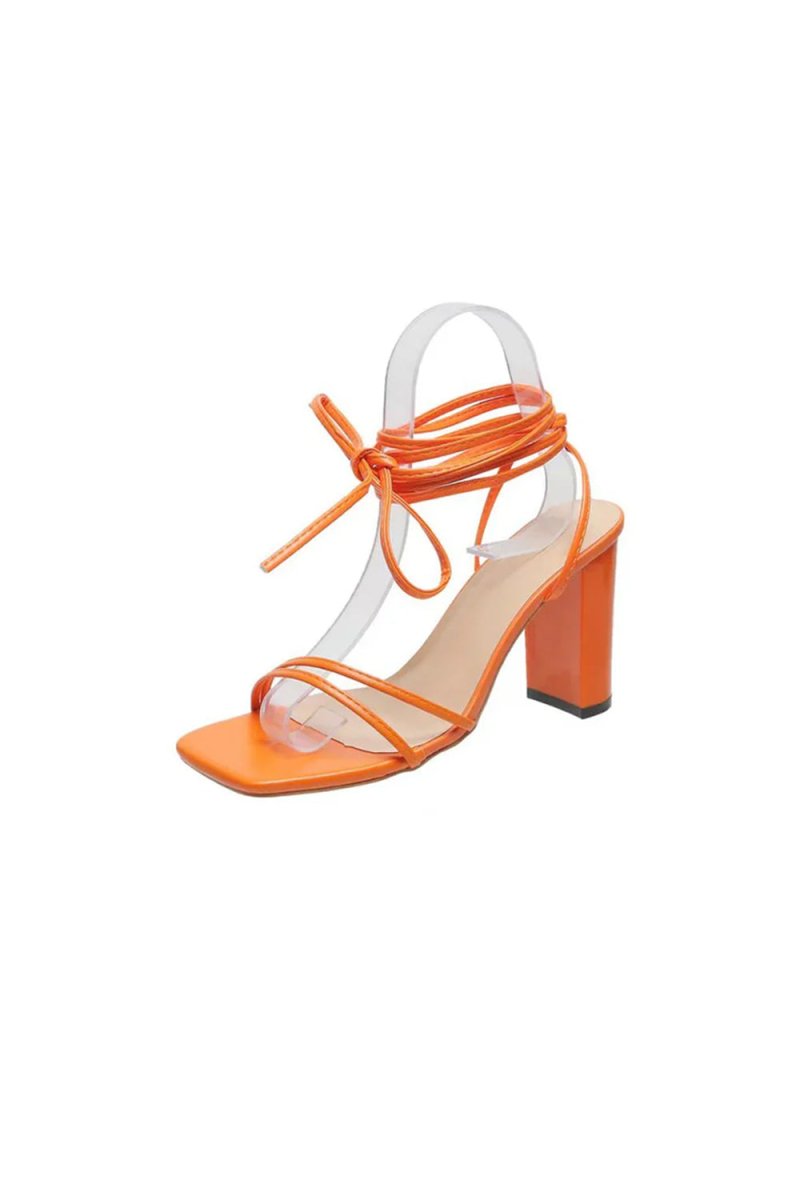 Orange Strappy Block Heeled Sandal - KissProm