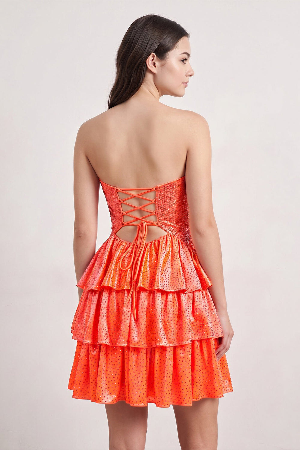 Orange Sweetheart A-Line Tiered Cut-Out Homecoming Dress With Beading | KISSPROM