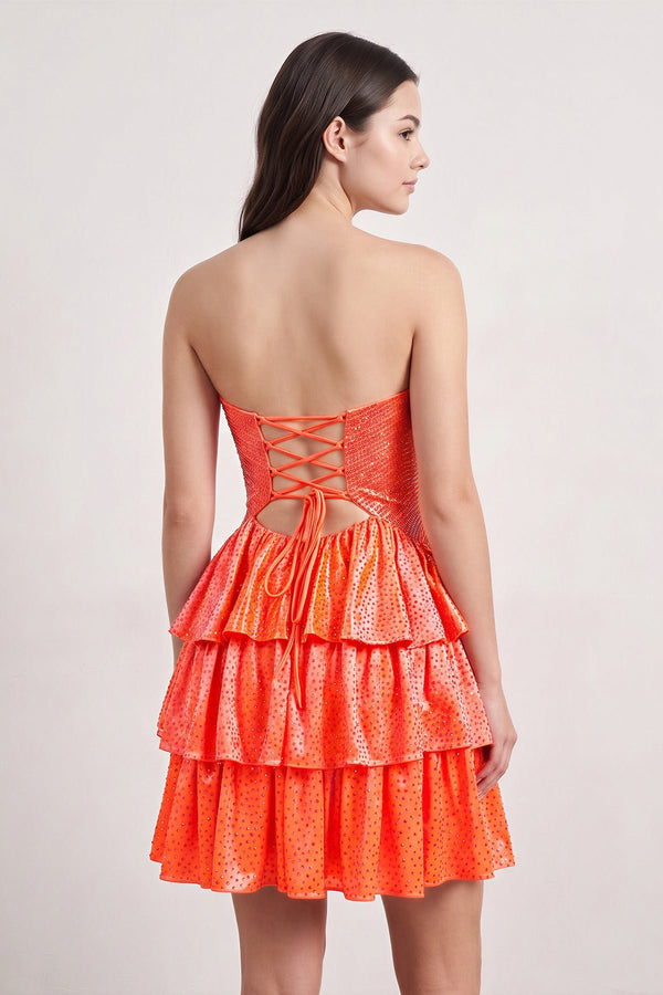 Orange Sweetheart A-Line Tiered Cut-Out Homecoming Dress With Beading (2) | KISSPROM
