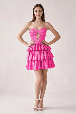 Hot Pink Sweetheart A-Line Tiered Cut-Out Homecoming Dress With Beading (3) | KISSPROM