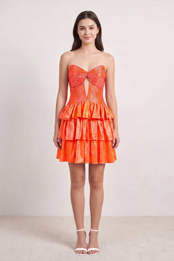 Orange Sweetheart A-Line Tiered Cut-Out Homecoming Dress With Beading (3) | KISSPROM
