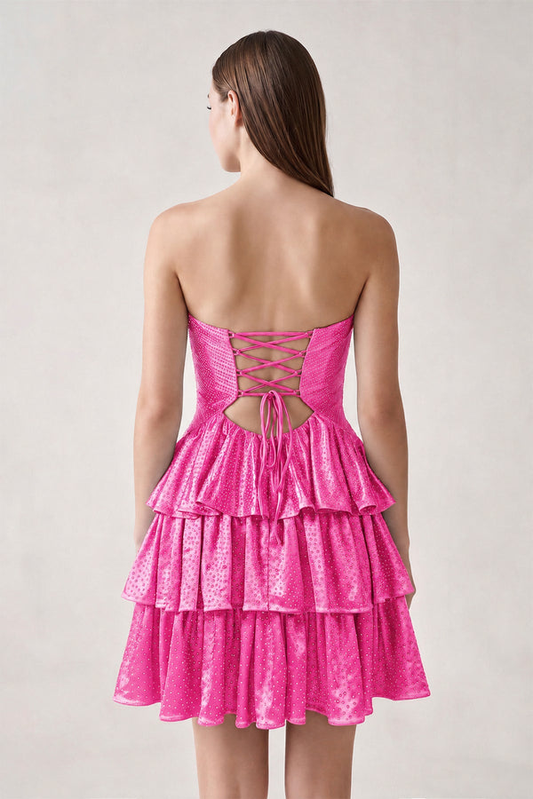 Hot Pink Sweetheart A-Line Tiered Cut-Out Homecoming Dress With Beading (2) | KISSPROM