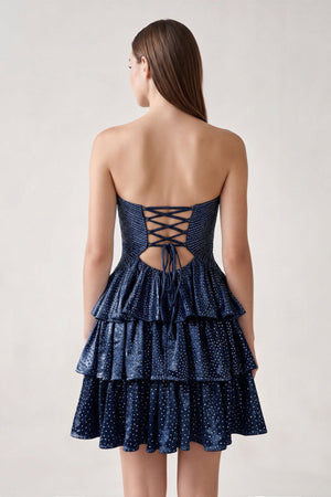 Navy Blue Sweetheart A-Line Tiered Cut-Out Homecoming Dress With Beading (2) | KISSPROM