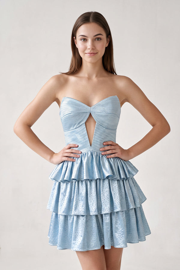Sky Blue Sweetheart A-Line Tiered Cut-Out Homecoming Dress With Beading | KISSPROM