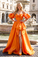 Orange Sweetheart Pleated A-Line Prom Dress With Bow | KISSPROM