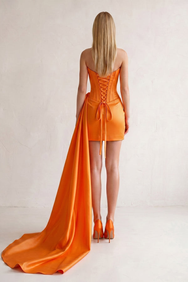 Orange Sweetheart Satin Corset 3D Flower Homecoming Dress With Ribbon | KISSPROM