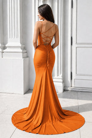 Purple Spaghetti Straps Lace-Up Mermaid Long Formal Dress-KissProm