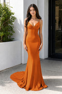 Purple Spaghetti Straps Lace-Up Mermaid Long Formal Dress-KissProm