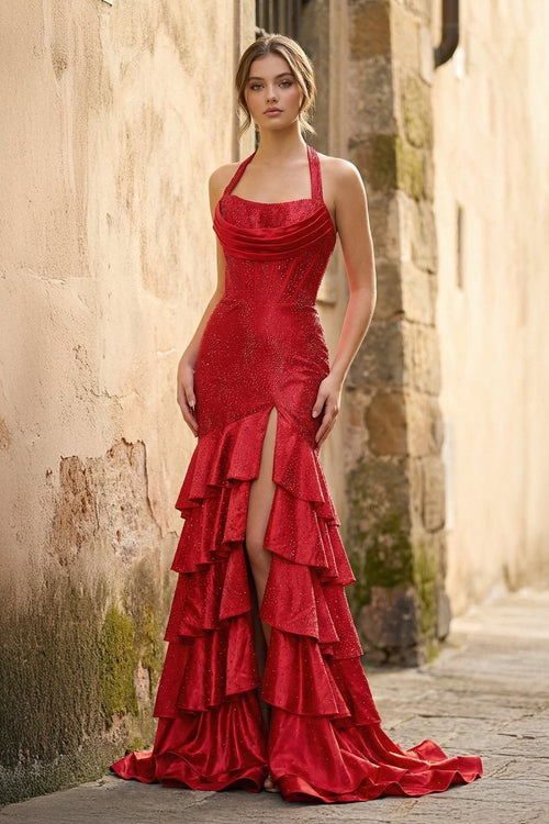 red halter satin dress Gold Romance Halter Satin Maxi Dress Red