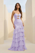 Orenda | Lavender - Mermaid Strapless Chiffon Ruffled Long Prom Dresses with Keyholes - KissProm