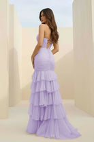 Orenda | Lavender - Mermaid Strapless Chiffon Ruffled Long Prom Dresses with Keyholes - KissProm