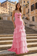 Yellow Mermaid Sweetheart Chiffon Ruffled Long Prom Dresses with Keyholes – Prom Dresses by KissProm | Available at KissProm