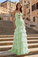 Yellow Mermaid Sweetheart Chiffon Ruffled Long Prom Dresses with Keyholes – Prom Dresses by KissProm | Available at KissProm