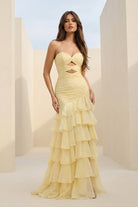 Orenda | Yellow - Mermaid Strapless Chiffon Ruffled Long Prom Dresses with Keyholes - KissProm