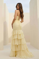 Orenda | Yellow - Mermaid Strapless Chiffon Ruffled Long Prom Dresses with Keyholes - KissProm