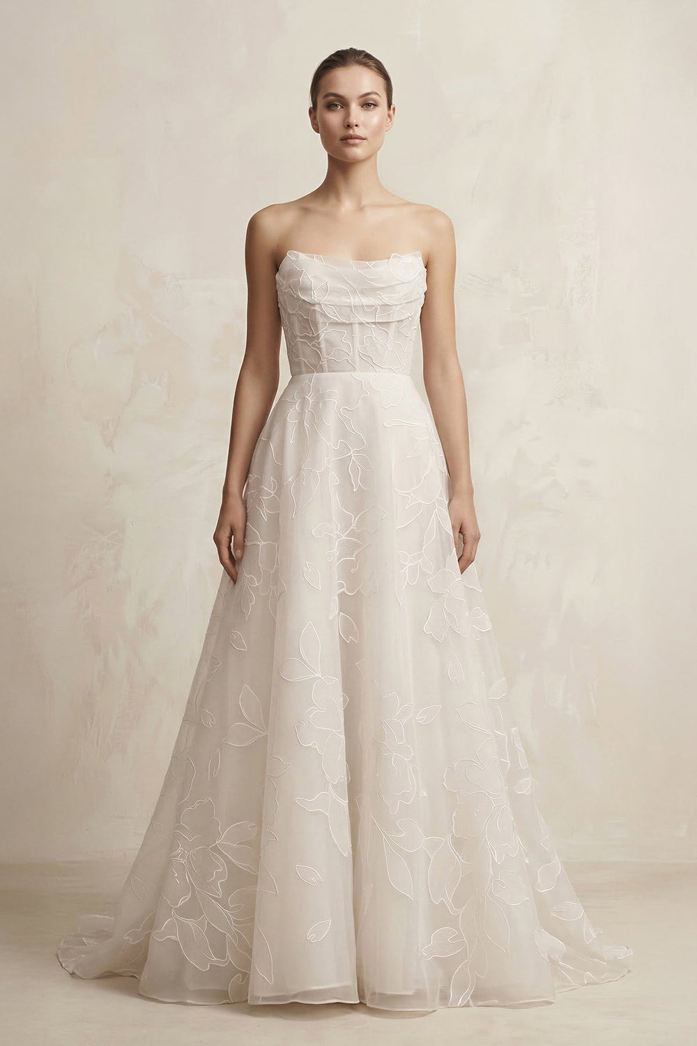 Organza Appliqued Sweetheart A - Line Corset Wedding Gown in Ivory - KissProm Wedding Dresses