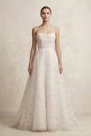 Organza Appliqued Sweetheart A - Line Corset Wedding Gown in Ivory - KissProm Wedding Dresses