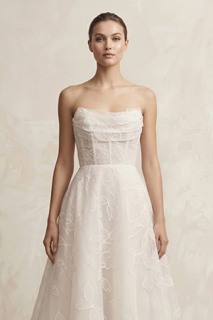 Organza Appliqued Sweetheart A - Line Corset Wedding Gown in Ivory - KissProm Wedding Dresses
