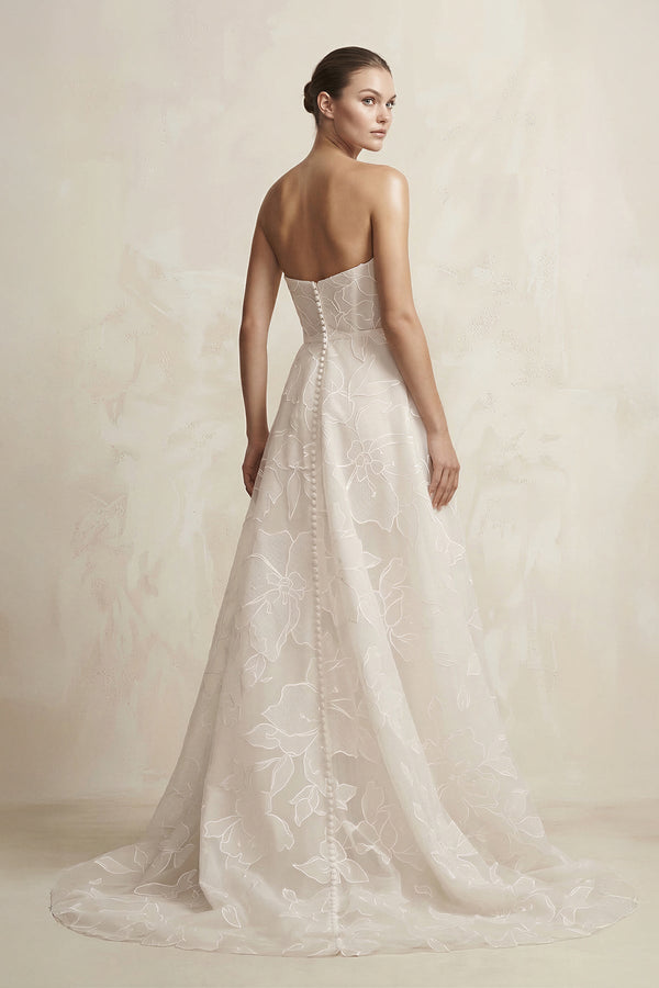 Organza Appliqued Sweetheart A - Line Corset Wedding Gown in Ivory - KissProm Wedding Dresses
