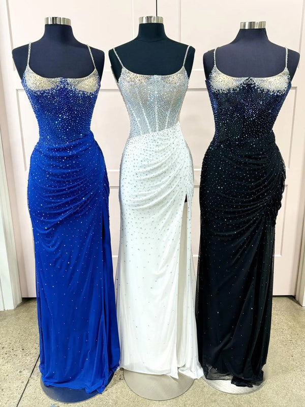 Oriole | Spaghetti Straps Beaded Mermaid Prom Dress with Slit