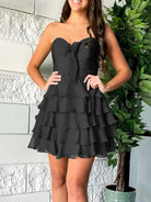 Orlaith | Black - A Line Tulle Ruffles Sweetheart Short Homecoming Dresses with Bow