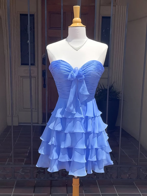 Orlaith | Blue - A Line Tulle Ruffles Sweetheart Short Homecoming Dresses with Bow