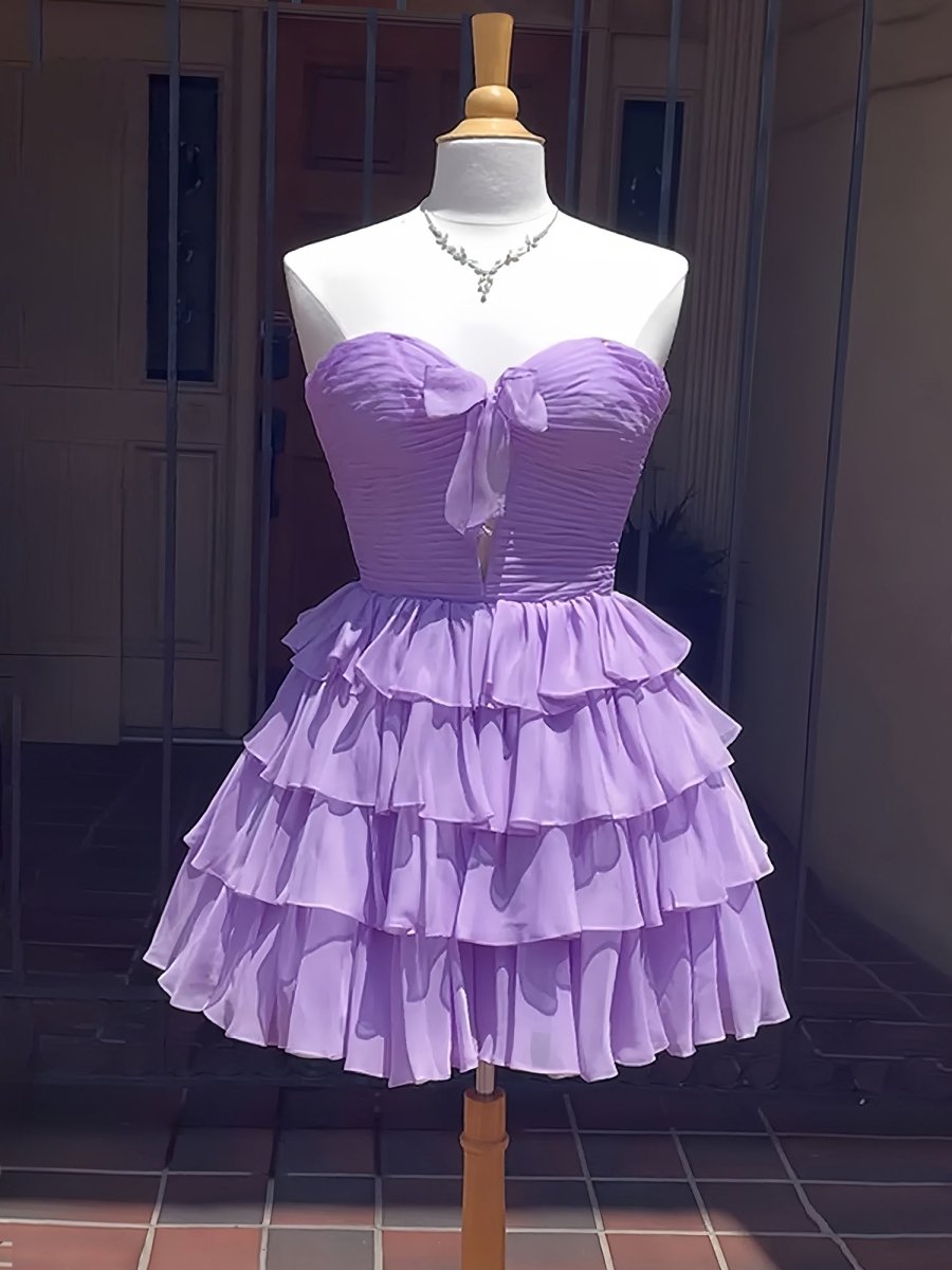 Orlaith | Lavender - A Line Tulle Ruffles Sweetheart Short Homecoming Dresses with Bow