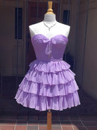 Orlaith | Lavender - A Line Tulle Ruffles Sweetheart Short Homecoming Dresses with Bow
