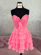 Orlaith | Pink - A Line Tulle Ruffles Sweetheart Short Homecoming Dresses with Bow
