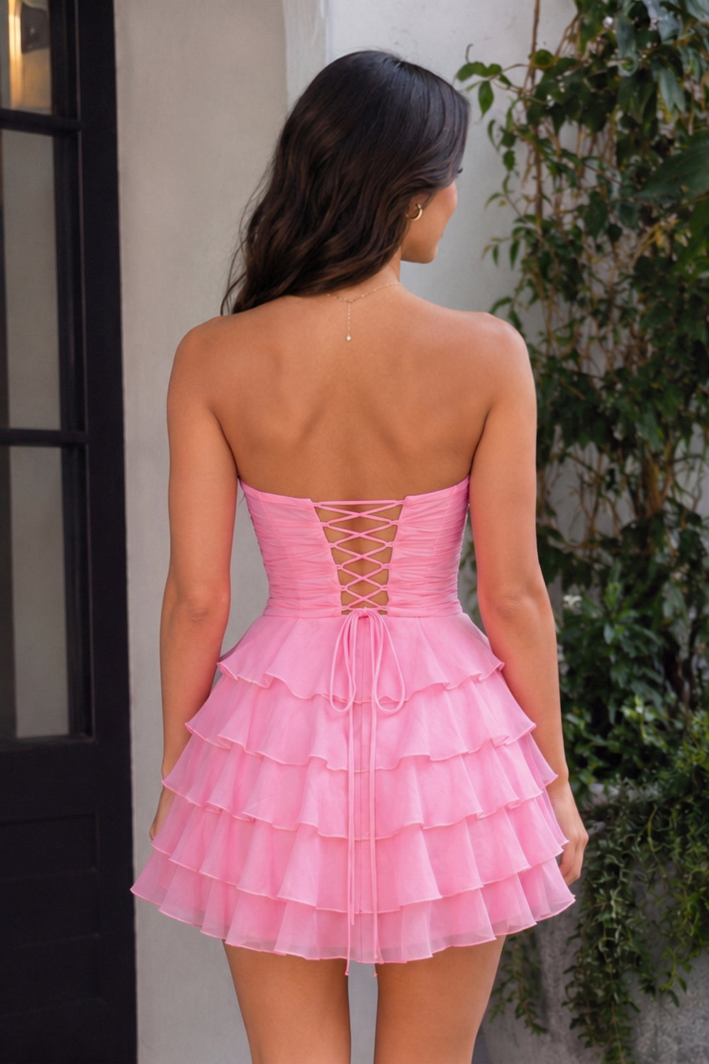 Pink A Line Tulle Ruffles Sweetheart Short Homecoming Dresses with Bow - KissProm