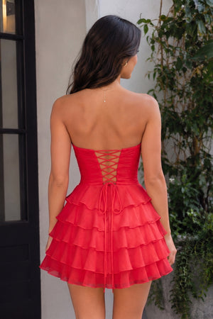 Red A Line Tulle Ruffles Sweetheart Short Homecoming Dresses with Bow - KissProm
