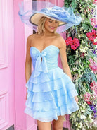 Orlaith | Sky Blue - A Line Tulle Ruffles Sweetheart Short Homecoming Dresses with Bow