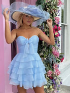 Orlaith | Sky Blue - A Line Tulle Ruffles Sweetheart Short Homecoming Dresses with Bow
