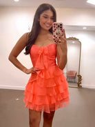 Orlaith | Orange - A Line Tulle Ruffles Sweetheart Short Homecoming Dresses with Bow