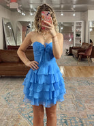 Orlaith | Blue - A Line Tulle Ruffles Sweetheart Short Homecoming Dresses with Bow