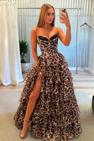 Orlisse | Leopard - Strapless A Line Chiffon Ruffled Long Prom Dresses With Appliques - KissProm