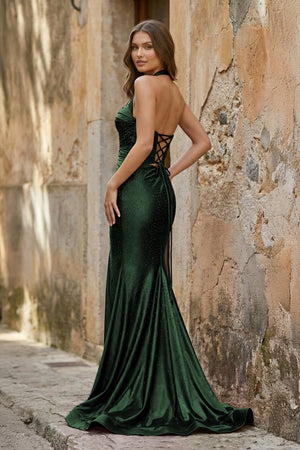 Lilac Halter Mermaid Beaded Long Formal Prom Dresses With Slit - KissProm