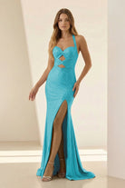 Orvyna | Lilac - Halter Mermaid Beaded Long Formal Prom Dresses With Slit - KissProm
