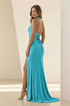 Orvyna | Lilac - Halter Mermaid Beaded Long Formal Prom Dresses With Slit - KissProm