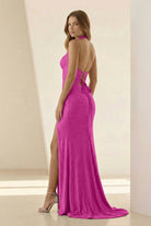 Orvyna | Lilac - Halter Mermaid Beaded Long Formal Prom Dresses With Slit - KissProm