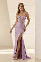 Orvyna | Lilac - Halter Mermaid Beaded Long Formal Prom Dresses With Slit - KissProm