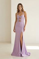 Orvyna | Lilac - Halter Mermaid Beaded Long Formal Prom Dresses With Slit - KissProm