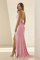 Orvyna | Lilac - Halter Mermaid Beaded Long Formal Prom Dresses With Slit - KissProm