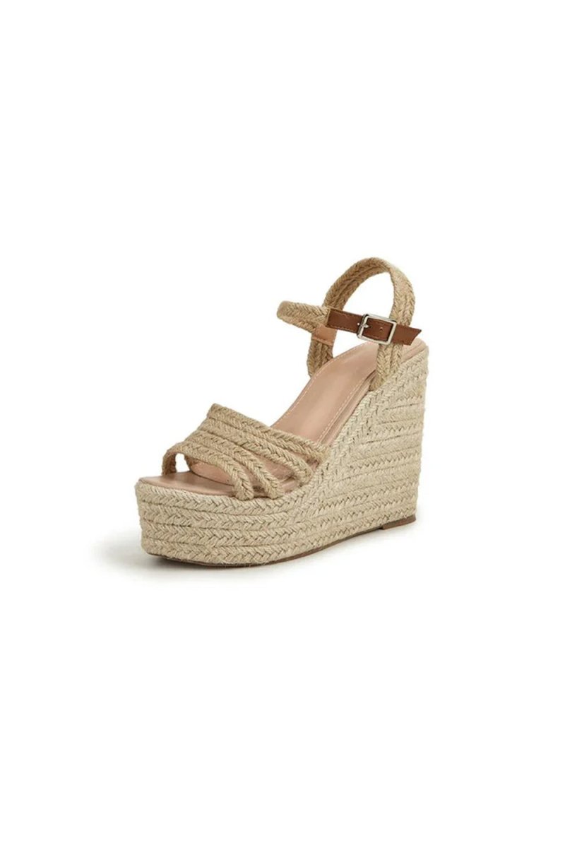 Outdoor Peep Toe Wedge Heel Shoes With Buckle Braided Strap - KissProm