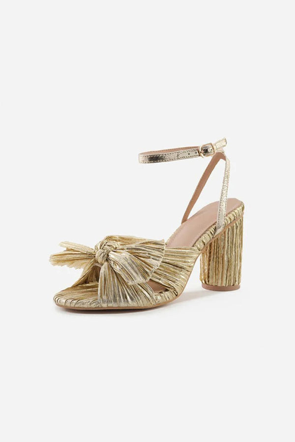 Outdoor Satin Peep Toe Chunky Heel Shoes With Buckle Bowknot - KissProm