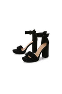 Outdoor Suede Peep Toe Chunky Heel Shoes With Buckle Ankle Strap - KissProm