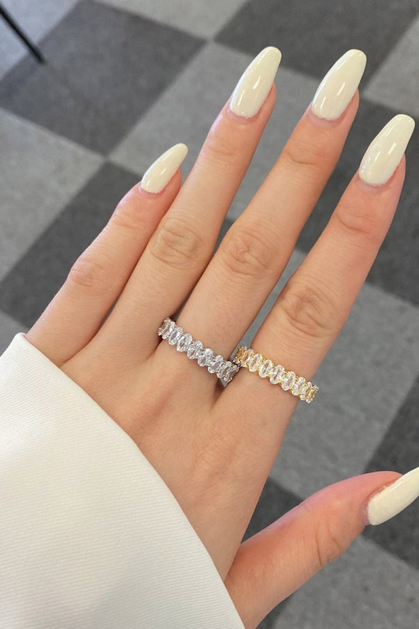 Oval Zircons Sterling Silver 18K Gold Plated Infinity Ring - KissProm