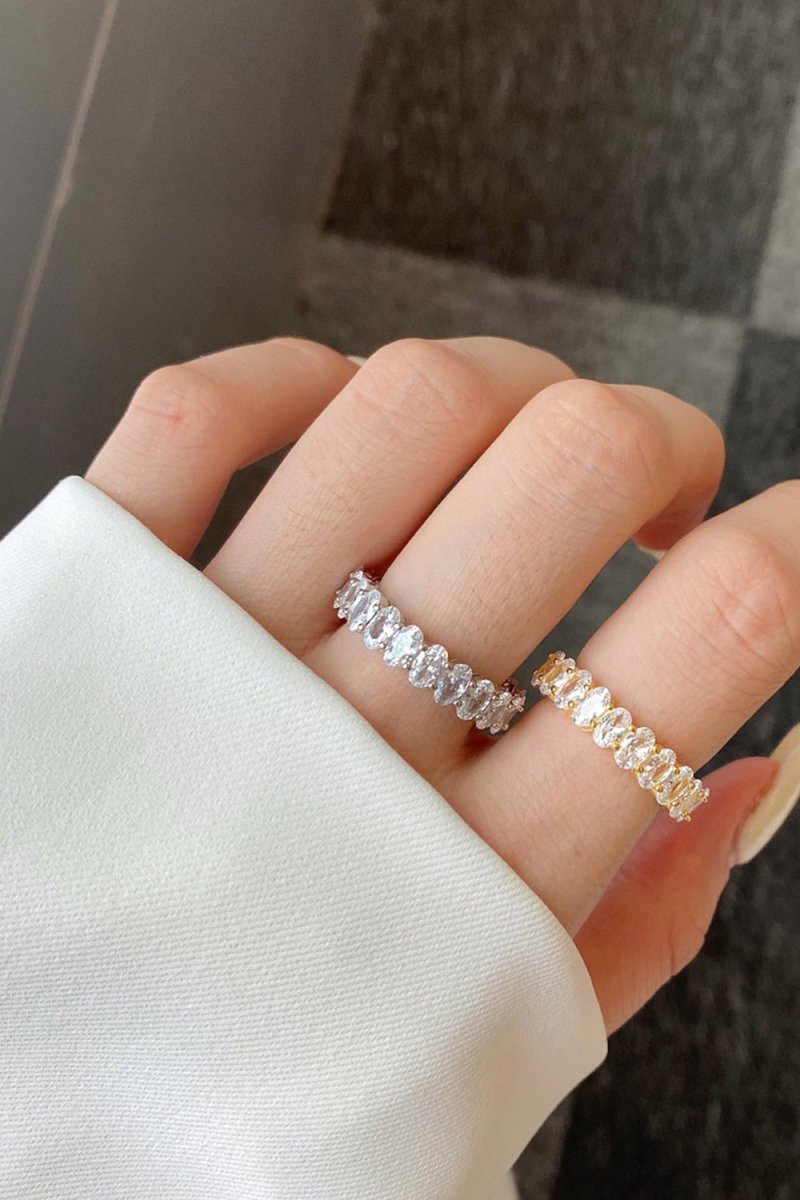 Oval Zircons Sterling Silver 18K Gold Plated Infinity Ring - KissProm