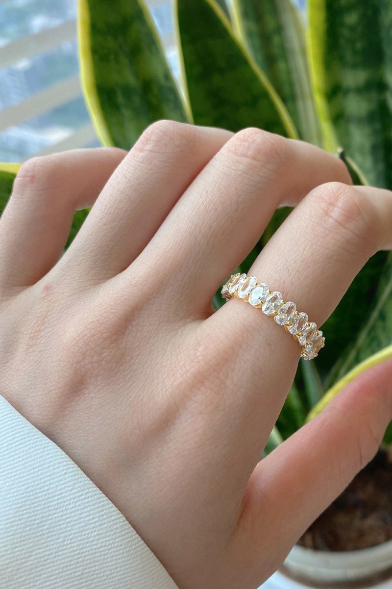 Oval Zircons Sterling Silver 18K Gold Plated Infinity Ring - KissProm