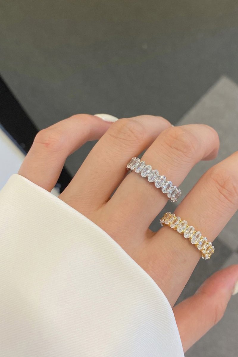 Oval Zircons Sterling Silver 18K Gold Plated Infinity Ring - KissProm